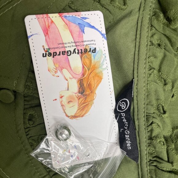 Pretty Garden Women's Green Eyelet Blouse Size L Button-Up Short Sleeves - New - Picture 5 of 7